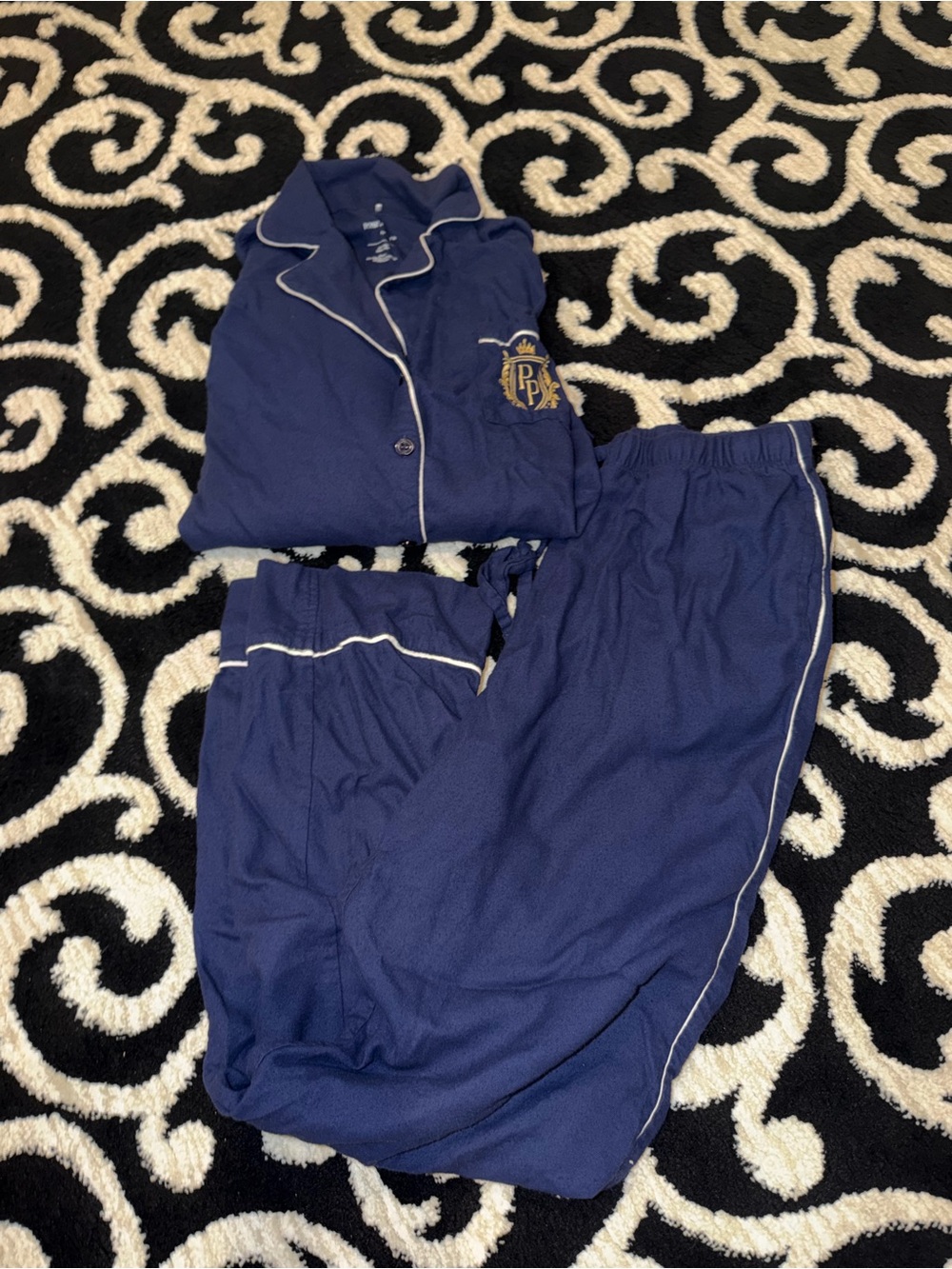 Posh Peanut Navy Blue Pajama Set with White Piping
